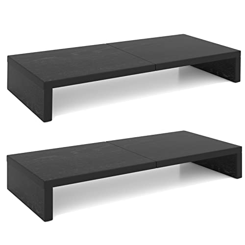 TEAMIX 2-Pack Monitor Stand Riser 20 inch, Wood Desk Computer Shelf, Black - color: Black, size: 2 Pack-20 inch