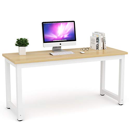 Tribesigns Computer Desk, 63 inch Large Office Desk Computer Table Study Writing Desk Workstation for Home Office, Walnut - color: Walnut+white, size: 63*23.6 inch