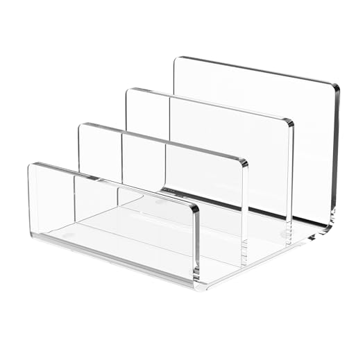 Richboom Acrylic File Sorter, 8.5"x6.3"x6.2", Upright File Organizer for Desk, Mail Organizer Countertop, File Holder for Letter, Document, Notebook, Clear, 3 Sections