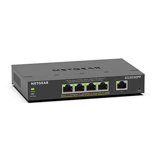 NETGEAR 5-Port PoE Gigabit Ethernet Easy Smart Managed Switch (GS305EPP) - size: 5 Port, PoE+ @ 120W