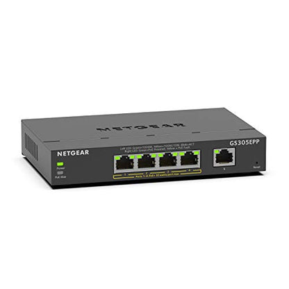 NETGEAR 5-Port PoE Gigabit Ethernet Easy Smart Managed Switch (GS305EPP) - size: 5 Port, PoE+ @ 120W