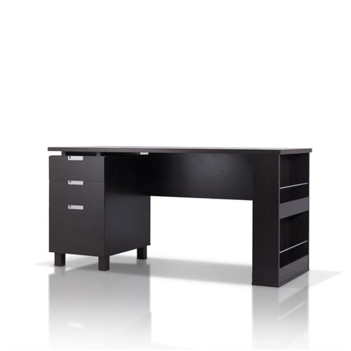 Scranton & Co Modern 3-Drawer Wood/Steel Office Desk, 59 in Wide, Espresso Finish, Built-in Filing Cabinet, Open Shelves, Chrome Accents, Particle Board Construction, Home Office Desk for Workspace