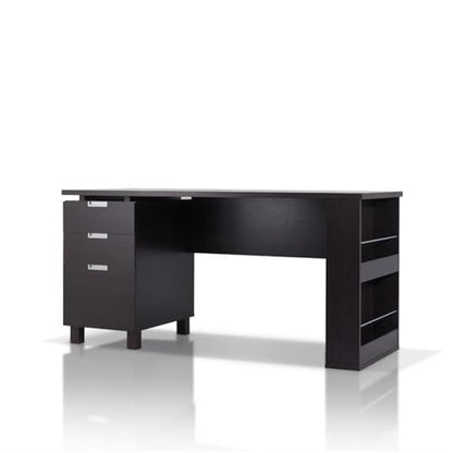 Scranton & Co Modern 3-Drawer Wood/Steel Office Desk, 59 in Wide, Espresso Finish, Built-in Filing Cabinet, Open Shelves, Chrome Accents, Particle Board Construction, Home Office Desk for Workspace