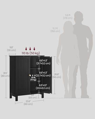VASAGLE Bathroom Floor Storage Cabinet,2 Adjustable Shelves,Ink Black