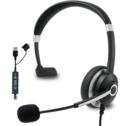 Spracht USB Wired Headphones for Work, WorkIT! Single Ear Computer Headset with Microphone, USB A & USB C Head Sets, Comfortable Wired Headphones with Microphone for Work, Online, Office - style: Single Ear