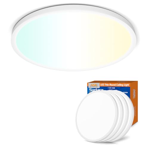 Allsmartlife LED Flush Mount Ceiling Light 4-Pack, 18 inch Thin Round Flat Panel Light 36W 4650lm, 3000K/4000K/6500K Dimmable, White Light Fixtures Ceiling Mount for Kitchen, Bedroom - color: White, size: 18inch 4-Pack