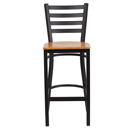 Flash Furniture HERCULES Series Black Ladder Back Metal Restaurant Barstool - Natural Wood Seat - color: Natural Wood Seat/Black Metal Frame, size: Set of 1
