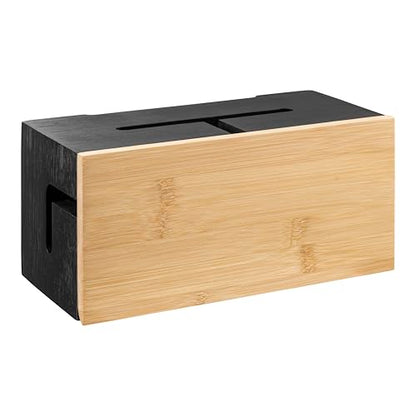 Cable Management Box Bamboo 9.6x5.1x4.3in, Black, Wall Mount Kit Included - color: Black S