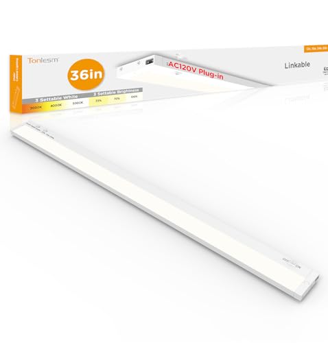 Under Cabinet Lighting Plug in,20W 120V 3 Color 3000K/4000K/5000K,3 Brightness,Super Bright,Ultra Thin Under Counter Lights for Kitchen,Linkable LED Cabinet Light(36inch,White,1Pack) - color: White, size: 36 Inch