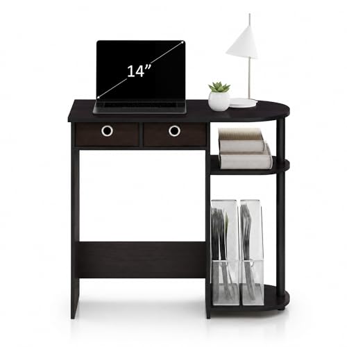 Furinno Go Green 32-Inch Computer Desk with 2-Tier Shelf, Dark Mocha - color: Dark Mocha, size: 32-in Wide with 2 Drawers