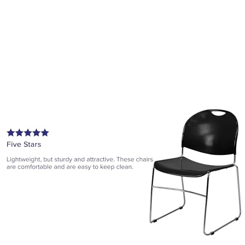 Flash Furniture HERCULES Series 880 lb. Capacity Black Ultra-Compact Stack Chair with Chrome Frame | 880 LBS. Weight Capacity - color: Black Plastic/Chrome Frame, size: Set of 1