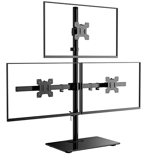 WALI Triple Monitor Stand, Height Adjustable Free-Standing Monitor Desk Mount, fits 3 Computer Screens up to 27 Inch, Holds up to 22lbs per Arm (GMF003) - color: Black (Glass Free Stand), size: Triple