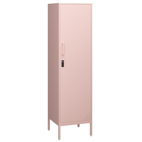 Steehoom Locker Cabinet, 59" H Black Metal Locker Storage Cabinet for Employees with Locking Door and 2 Shelves Kids Locker Tool File Cabinets for Garage - color: Pink, size: 59"H