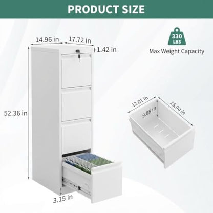 GarveeHome Secure 4-Drawer Vertical Filing Cabinet - size: 52"H- 4 Drawers