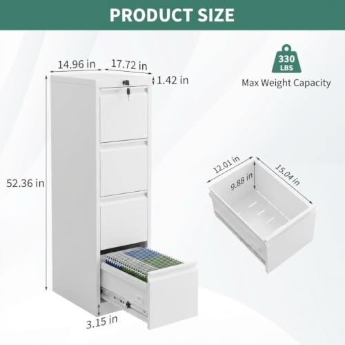GarveeHome Secure 4-Drawer Vertical Filing Cabinet - size: 52"H- 4 Drawers