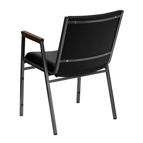 Flash Furniture HERCULES Series Heavy Duty Black Vinyl Stack Chair with Arms and Ganging Bracket - color: Black Vinyl, size: Set of 1