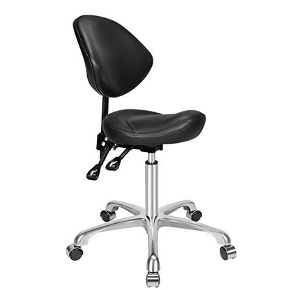 Kaleurrier Saddle Stool with Back Support: Rolling Saddle Chair with Wheels - color: Black, size: With Back