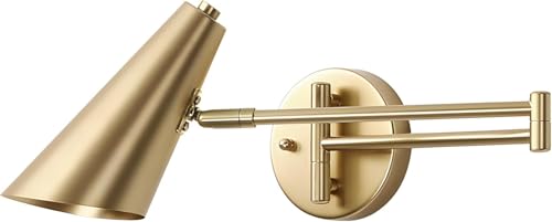 KCO Lighting Brushed Brass Swing Arm Wall Light Sconce Vintage Wall Mounted Reading Light Hardwired Mid Century Gold Wall Sconces for Bedroom Desk - color: Gold-2