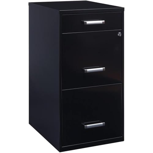Scranton & Co 27.32" H x 18" D 3-Drawer Modern Metal Filing Cabinet with Pencil-Drawer, High-Sides, Letter Size, Patented Glide Suspension, for Small Office/Home Office, in Black - color: Black