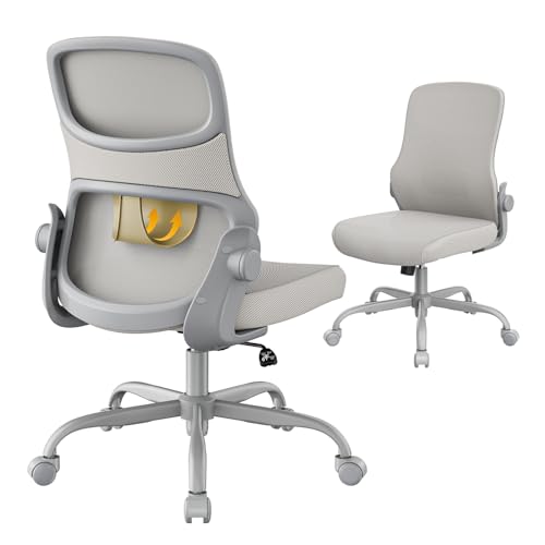 Mesh Office Chair, Armless Ergonomic Desk Chair for Small Spaces | Adaptive lumbar support, 2.8inch dual-density foam and quiet casters suit computer work, gaming and study, sturdy 300-lb base - color: Gry