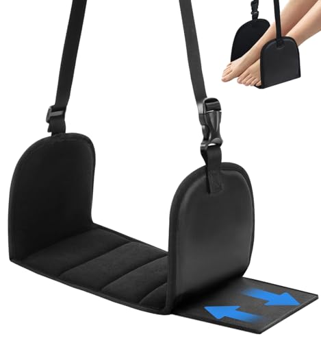 Airplane Foot Hammock with Removable Base & Memory Foam - Wide Hardboard Support No-Collapse Foot Rest for Long Flights, Office, Travel - Thickened Design Relieves Foot Pain (Black, Travel Essentials) - size: 1 Pack