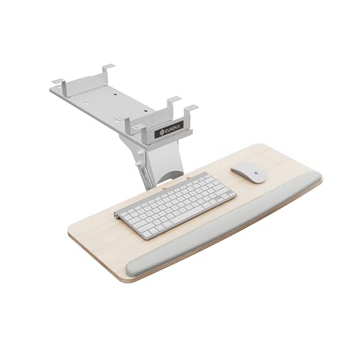 EUREKA ERGONOMIC Keyboard Tray Height Adjustable, Swivel Tilt Computer Keyboard Drawer Under Desk, 25x9.13'' Sliding Keyboard & Mouse Platform with Mouse Pad for Typing, Maple - color: Maple, size: 25 Inches