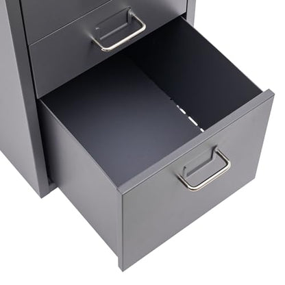 Metal Filing Cabinet with Wheels, 5 Drawers Mobile Storage Cabinet Small Printer Stand Vertical Organizer for Home Office - color: Grey