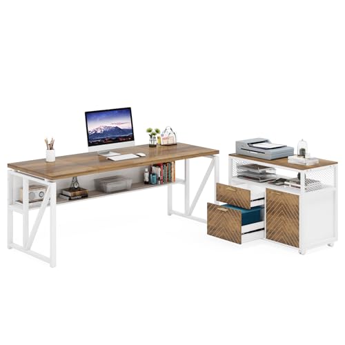 Tribesigns Office Desk with Drawers Sets, 63 inches L Shaped Computer Desk with Mobile File Cabinet,Big Executive Desk for Home Office Furniture Sets (Light Walnut, 63-inch) - color: Light Walnut