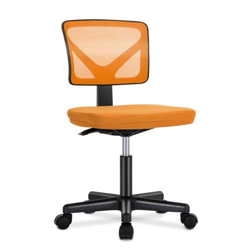 DUMOS Armless Desk Chairs, Small Home Office Mesh Chairs | Ergonomic Adjustable Mid Back, Swivel Rolling Task, Computer Work Vanity Small Spaces, Orange - color: Orange, size: 1pc