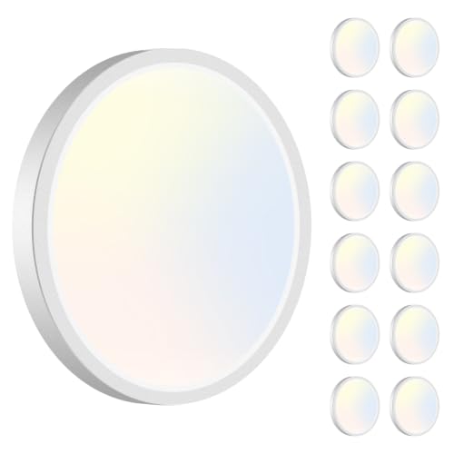 hepside Dimmable Flush Mount Ceiling Light Fixture Black, 3000/4000/6500K Ceiling Lamp, 7.5INCH 15W 1500LM Low Profile Light for Bedroom, Kitchen, Bathroom, Hallway, 12 Pack White - color: White, size: 7.5Inch-12pack