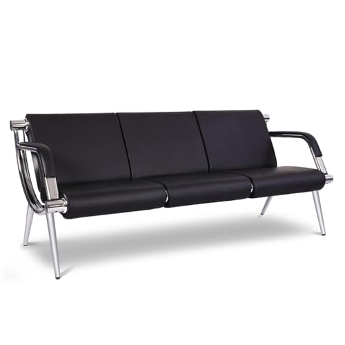 Kinsuite 3-Seat Office Reception Waiting Room Chairs - Guest & Reception Chairs for Salon Barber Bench Airport Bank Hall Visitor Guest Black PU Leather Office Sofa, Black - size: 3-seat