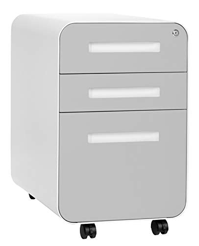 Laura Davidson Furniture Stockpile 3 Drawer File Cabinet with Lock - Under Office Desk Metal Filing Cabinet, Legal/Letter File Folders, Wheels and Stationary Feet, Pre-Assembled, Light Grey Faceplate - color: Light Grey Faceplate