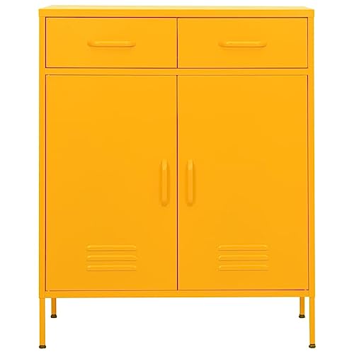 Mustard Yellow Steel Storage Cabinet, 40" Metal Sideboard Buffet Credenza with 2 Doors and 2 Drawers, Accent Floor Cupboard Organizer for Living Room, Home Office - color: Yellow, size: Large