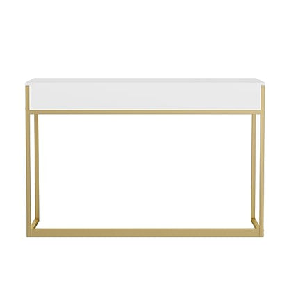 Martha Stewart Ollie Home Office Desk with 3 Drawers in White with Polished Brass Hardware - color: White Top/Polished Brass Frame