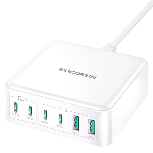 Rocoren 270W GaN 6‑Port Charging Station,100W PD Fast Charger Block Dock - color: White-270W