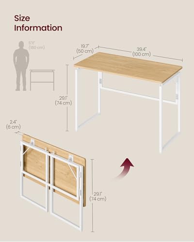 VASAGLE Folding Desk, Foldable Computer Desk, One-Piece Desktop, Rounded Edges, Small Folding Craft Table for Bedroom, Balcony, Camping, Easy Assembly, 39.4 x 19.7 Inches, Straw Yellow ULWD152YD01 - color: Straw Yellow, size: 39.4"