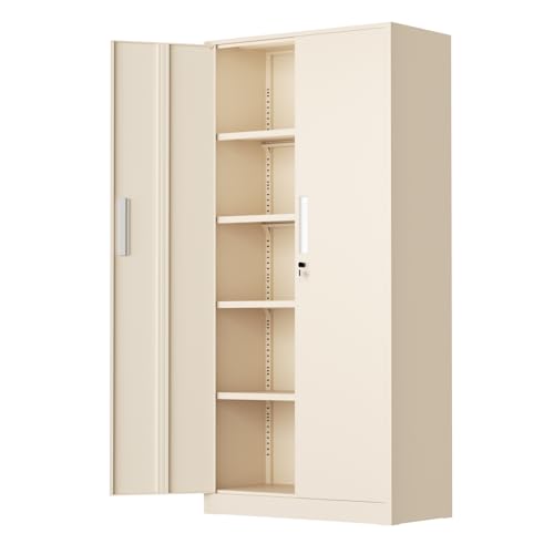 Tall Metal Storage Cabinet, 72" Locking Steel Cabinet with Door and Shelves, Utility Cabinets for Office, Garage,Home,(Gray) - color: Grey, size: 71" High