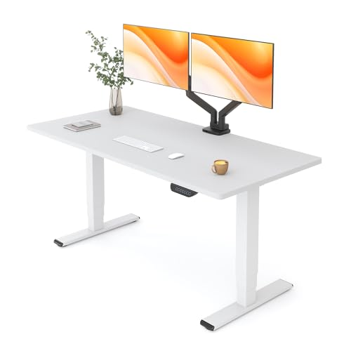 FLEXISPOT E6 MAX Dual Motor 3-Stage 48x30 Inch Heavy Duty Standing Desk, 330lbs Weight Capacity, Height Adjustable Desk w/Cable Management & Wheels (Seamless White Desktop + White Frame) - color: White Frame+ White Top, size: 48"x30" One-Piece