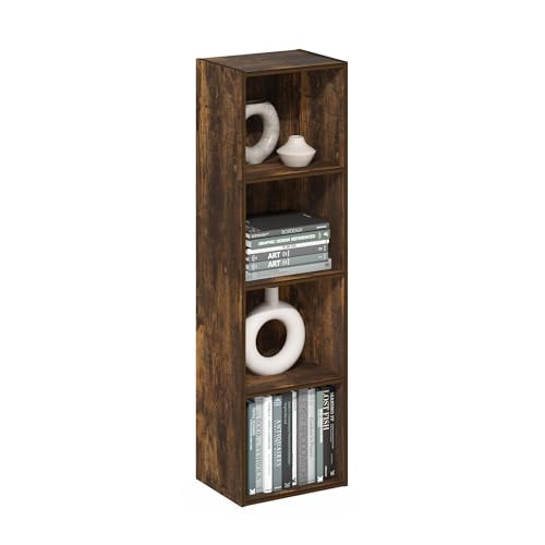 Furinno PASIR Book Shelf, 4-Tier Modern Bookshelf, Open Shelves Bookcase 9 x 12 x 42, Easy Assembly, for Living Room, Bedroom, Home Office, Amber Pine - color: Amber Pine, size: 4-Tier Cube