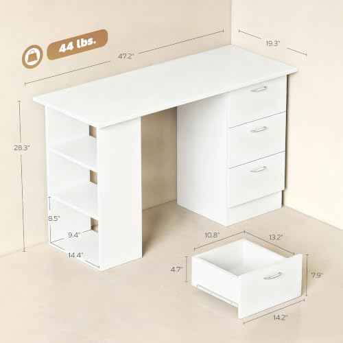 HOMCOM Computer Desk with Drawers, 47" Home Office Desk with Storage, White - color: White