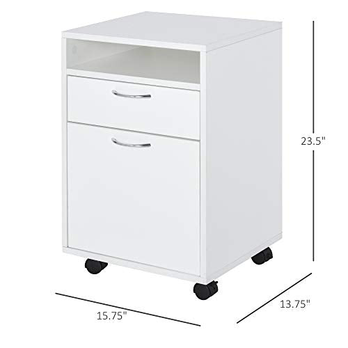 HOMCOM Mobile Storage Cabinet Organizer, Bathroom Drawer Cabinet, White | Printer Stand, Castors - color: White