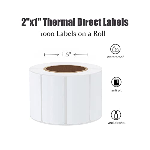 Hybsk 2x1 inch Direct Thermal Labels for Barcodes, Address, Compatible with Rollo Label Printer & Zebra Desktop Printers (2"x1",White) - color: 1 Roll White, size: 2"x1"