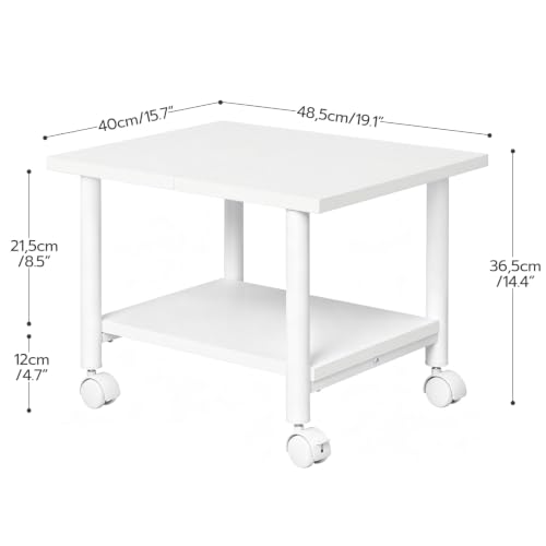 HOOBRO Printer Stand, 2-Tier Industrial Under Desk Printer Cart with Shelf, Mobile Heavy Duty Storage Rack on Wheels for Home, Office, White WW02PS01G1 - color: White, size: 15.7'' x 19.1''x 14.4''