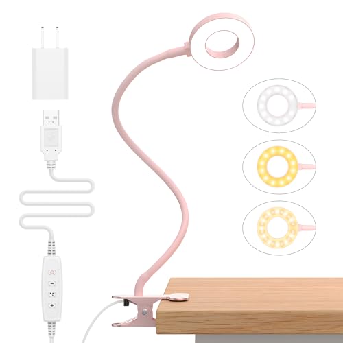 iZELL Desk Lamp, [3 Color Modes & 10 Brightness] LED Reading Light with Clamp, Silicone Flexible Arm Book Light for Kids Reading Book in Bed at Night Clip on Table, Headboard, Dorm - 15.8‘’ Pink - size: 15.8'' Pink