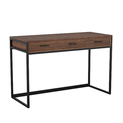 Martha Stewart Ollie Home Office Desk with 3 Drawers in Walnut Wood Grain with Oil Rubbed Bronze Hardware - color: Walnut Top/Oil Rubbed Bronze Frame