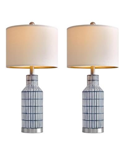 USumkky 25" Modern Ceramic Lamps Single Table Lamp for Living Room Bedroom Farmhouse Nightstand Bedside Lamps - color: Navy Blue