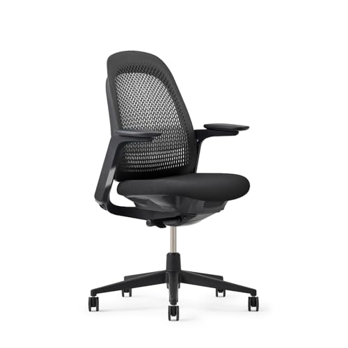 Haworth Breck Ergonomic Office Chair, Home Office Desk Chair, Coal | Computer Desk Chair with Height-Adjustable Lumbar Support, Black Trim, and 4D-Arms - color: Coal, style: Black Trim