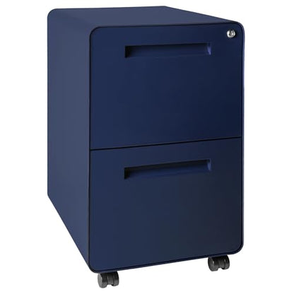 Laura Davidson Furniture Stockpile 2 Drawer Mobile File Cabinet with Lock - Under Desk Metal Filing Cabinet, Legal/Letter File Folders, Wheels and Stationary Feet, Pre-Assembled, Navy Blue - color: Navy Blue