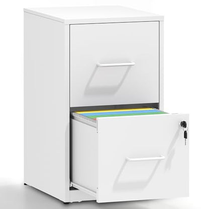 Metal File Cabinet with Drawer Heavy Duty Locking File Cabinets | Home Office Steel Filing Cabinet Vertical File Cabinets for Legal/Letter Size File,Assembly Required - color: White, size: 25.6"H-2 drawers
