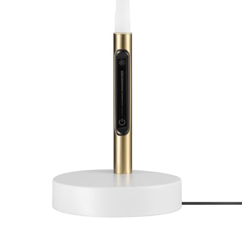 Globe Electric 15" LED Integrated Matte White Desk Lamp with Matte Brass Accent and Adjustable Silicone Gooseneck - color: Matte White, Albert